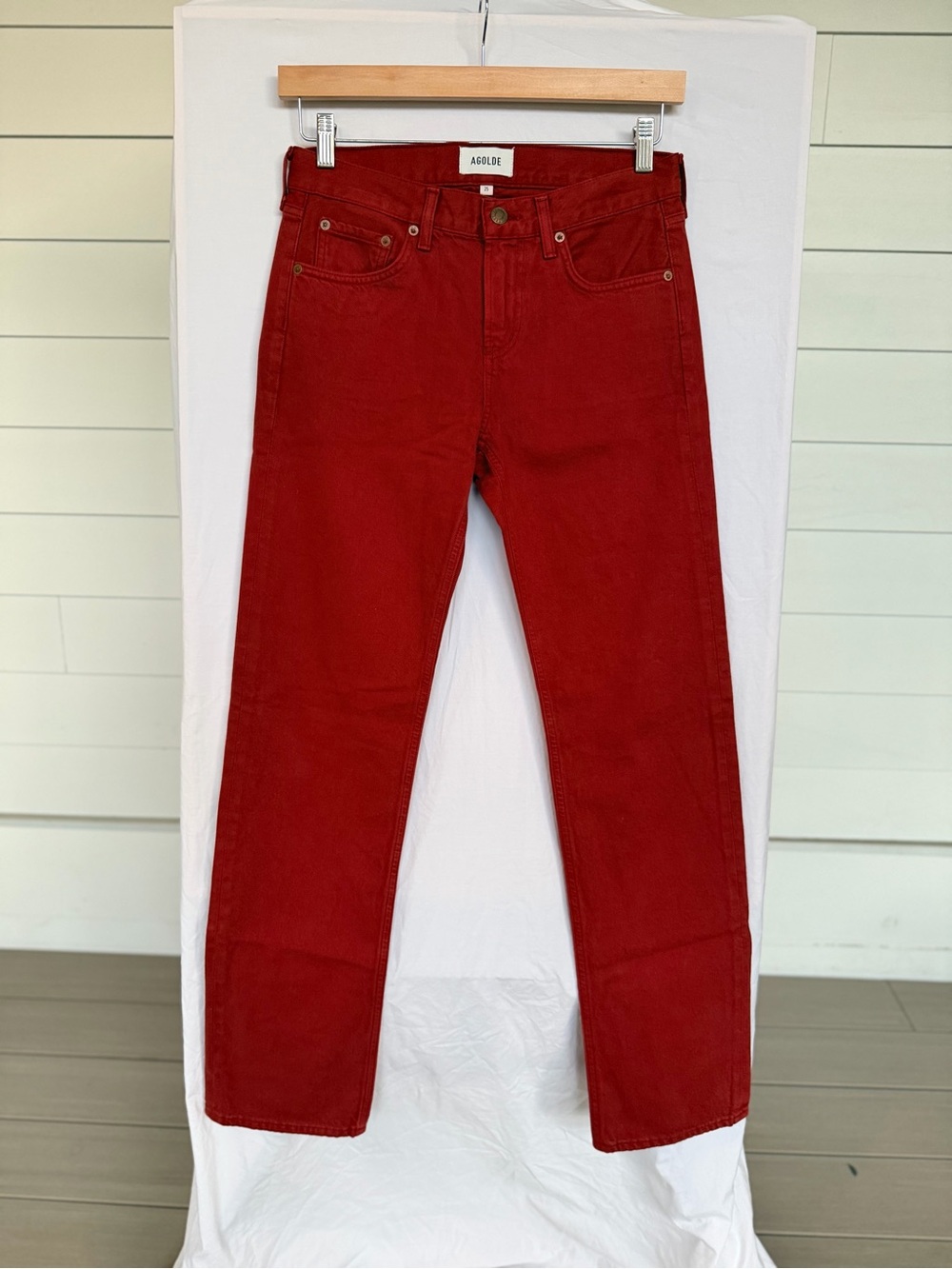 NWOT AGOLDE Red Straight Leg Jeans High Rise Premium Denim Size 25